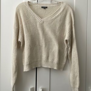 Wild Fable Cropped V-Neck Cream Sweater